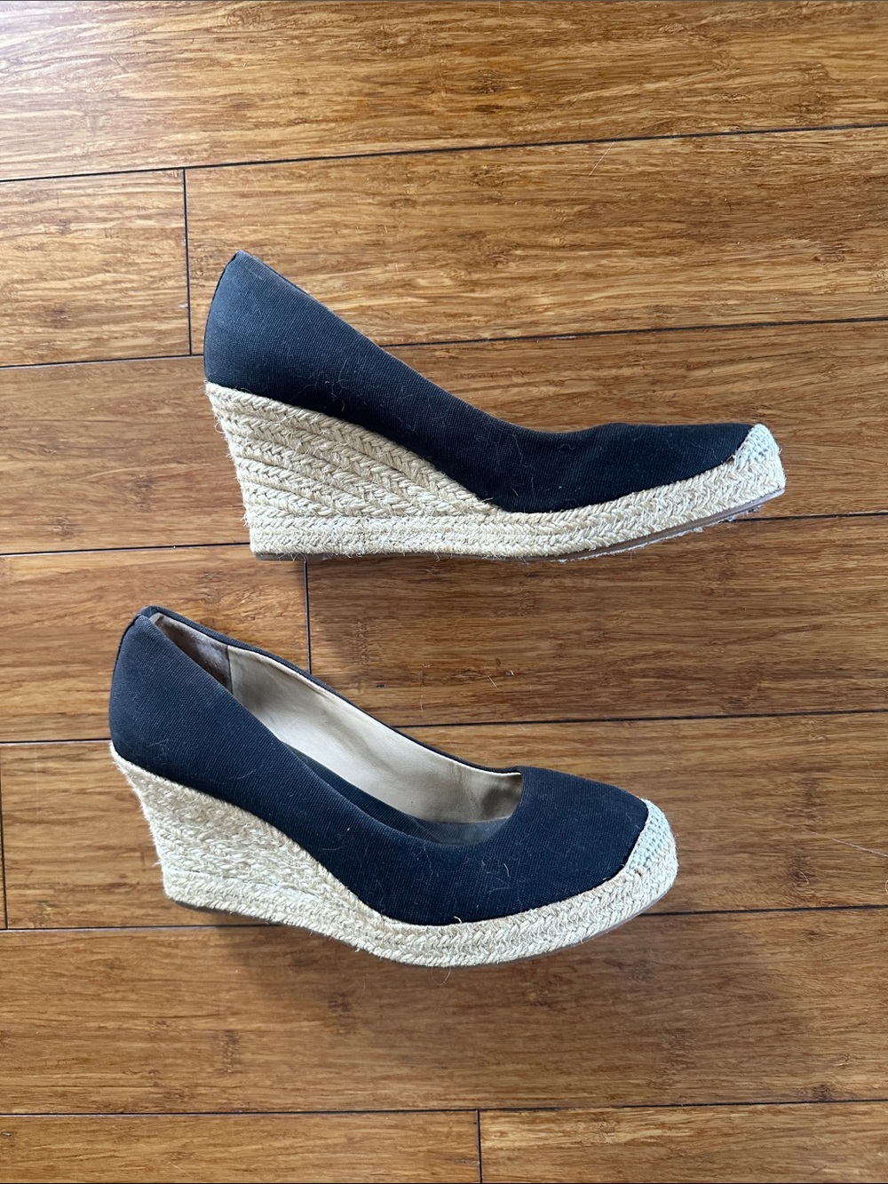JCrew Black Espadrille Wedge Pumps .
